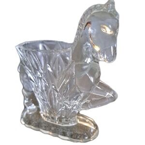 Vintage L E Smith "Carol's Sure Win" Clear Glass Horse Vase Figurine